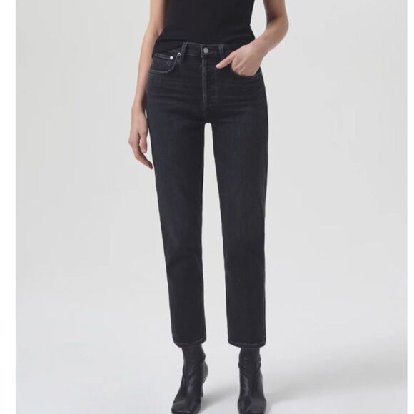 AGOLDE Riley Long High Rise Jeans Black Size 34 - Picture 1 of 16
